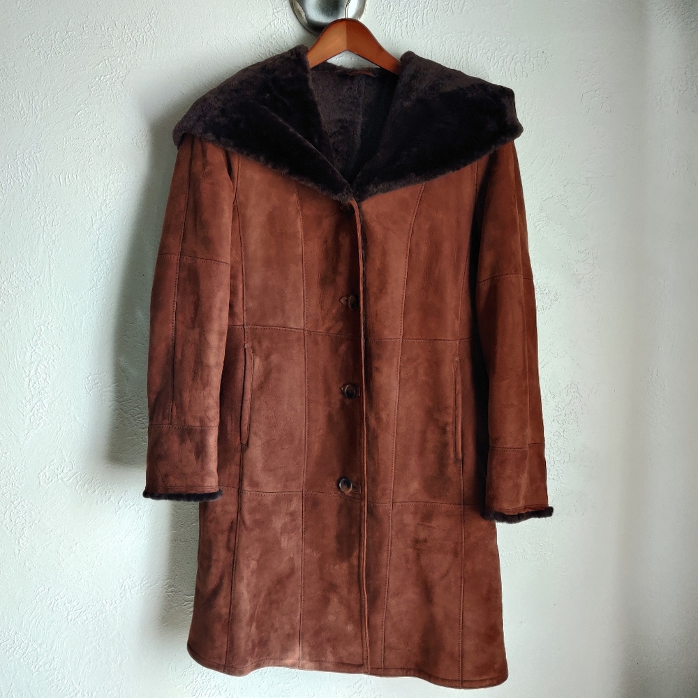 Dominic Bellissimo Genuine Leather Spanish Shearling Coat W/ Hood